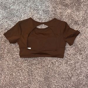 Brown Open Back Workout Tee size small